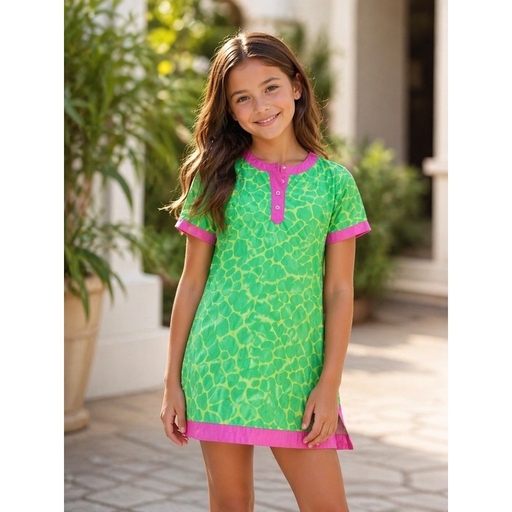Lilly Pulitzer Girls Green Pink Giraffe Print Tunic Dress Swim Coverup Size 10